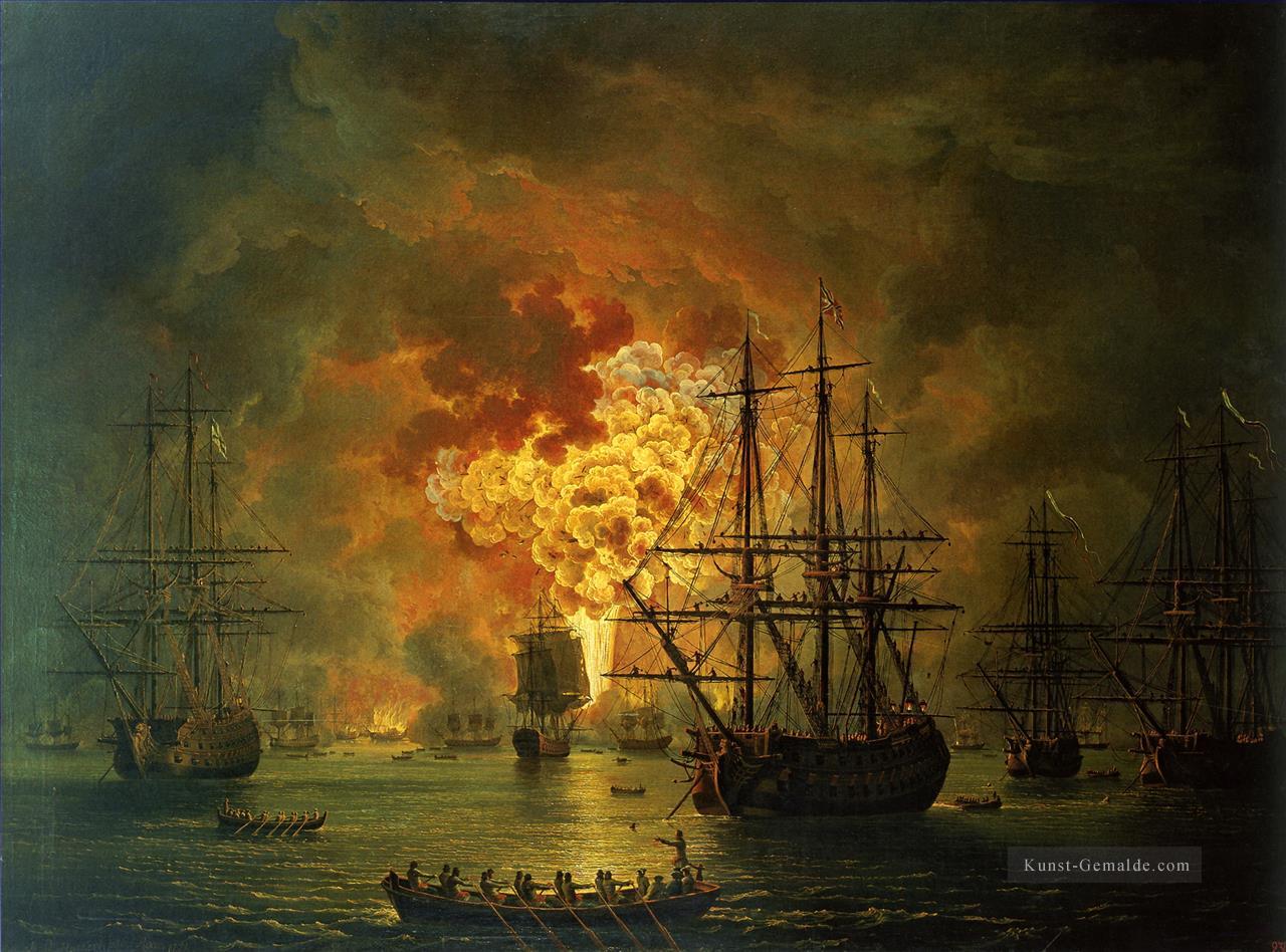 Hackert zerstörung der türkischen Flotte Die in der Schlacht von Tschesme 1771 Seeschlachten Ölgemälde